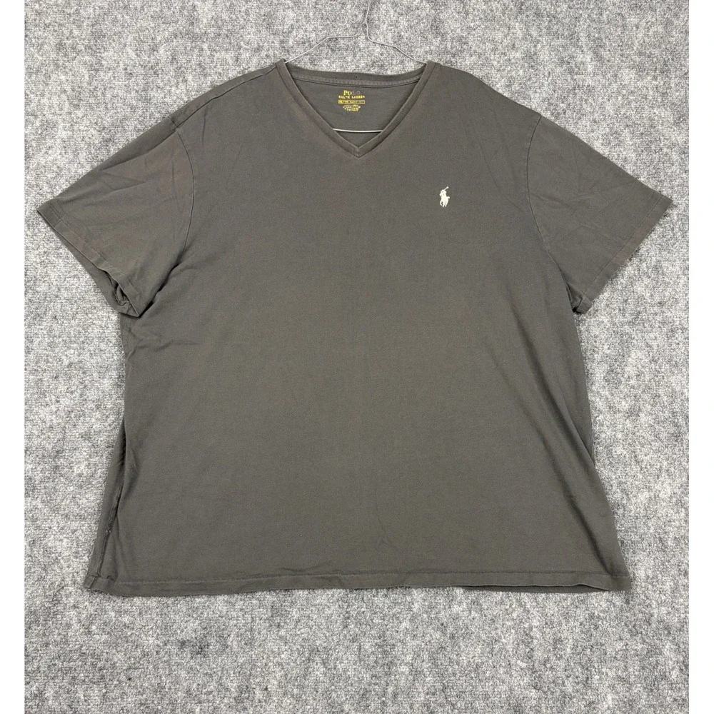 Polo Ralph Lauren Mens V-Neck T-Shirt XXL Gray Short Sleeve Pony Logo Cotton